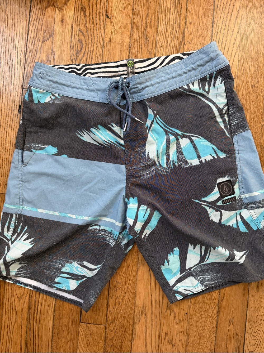 Volcom Men's Black & Teal Floral Board Shorts, 31” Waist